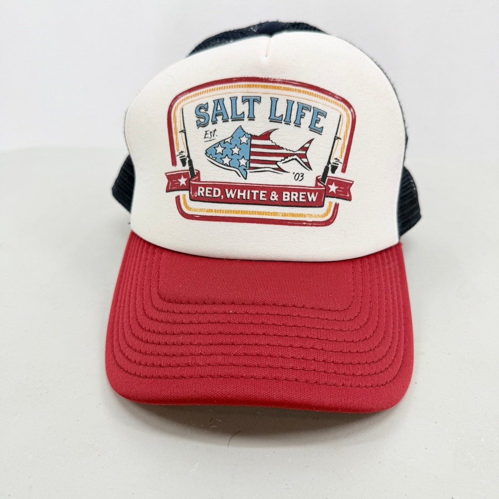 Salt Life Trucker Hat Mens Red White & Brew Snapback Mesh Back Cap